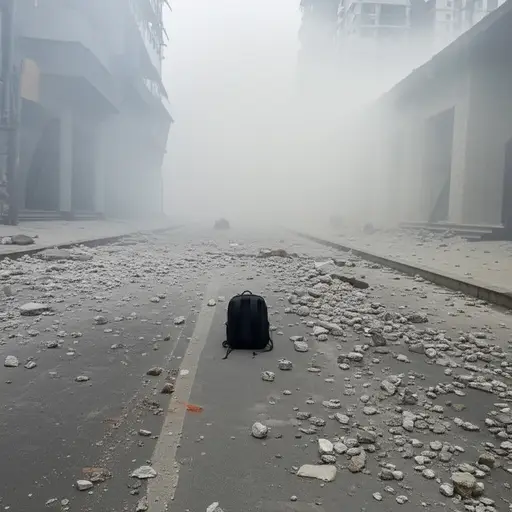 在炸弹爆炸后的混乱中，我丢了包。