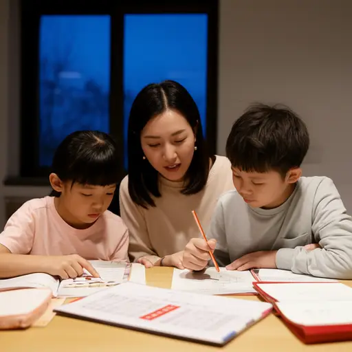 即使在漫长的工作日后，她总能设法抽出精力来辅导孩子们做作业。