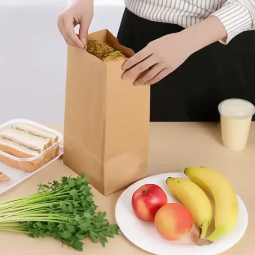 她把午餐装进了纸袋里。