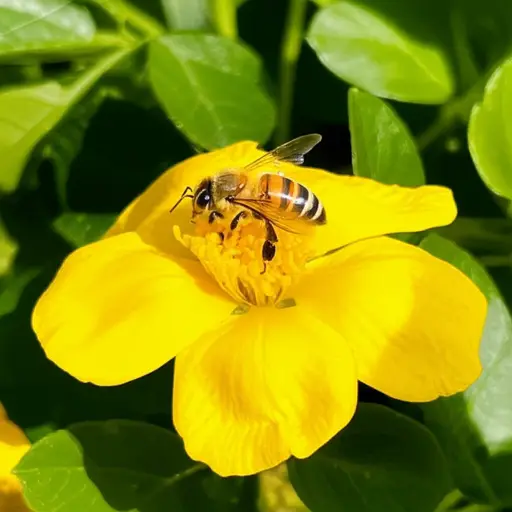 看！那只蜜蜂在黄色的花上。