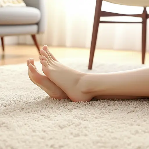 我喜欢光脚踩在柔软的地毯上。