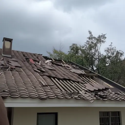 强风对屋顶造成了严重损坏。