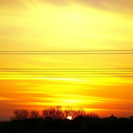 太阳下山时，天空变成了金色。