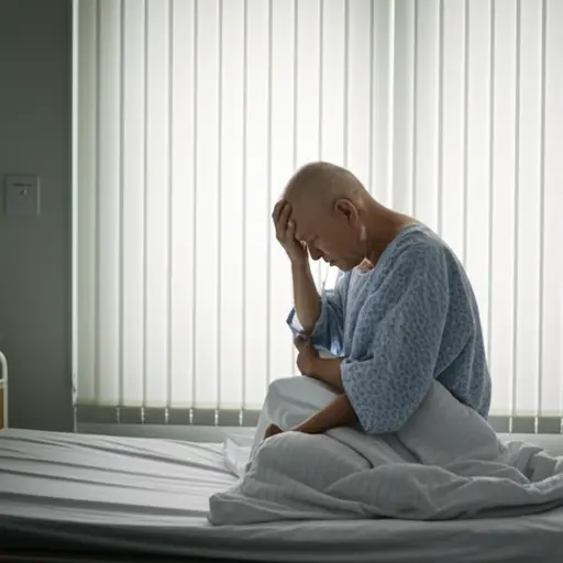 癌症治疗后，他感到身体虚弱。