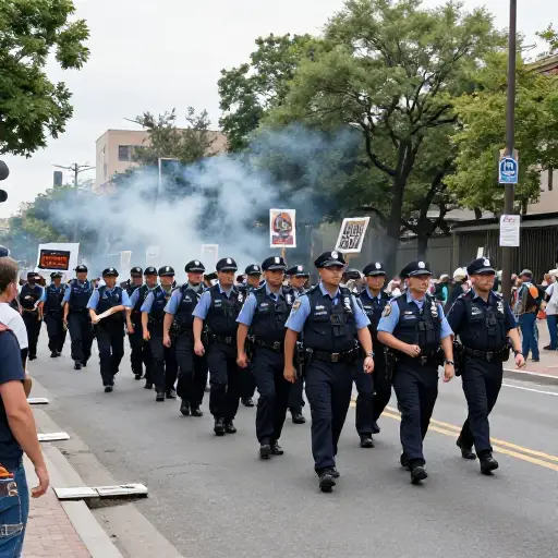抗议活动陷入混乱后，警察被召来恢复秩序。