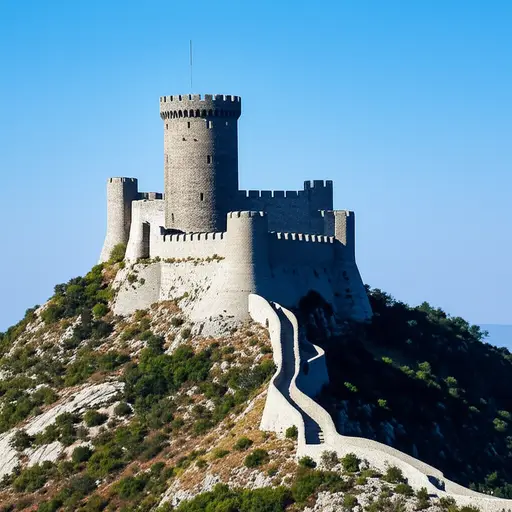 城堡坐落在一座陡峭的山上。