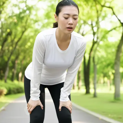 跑步后，她喘不过气来。