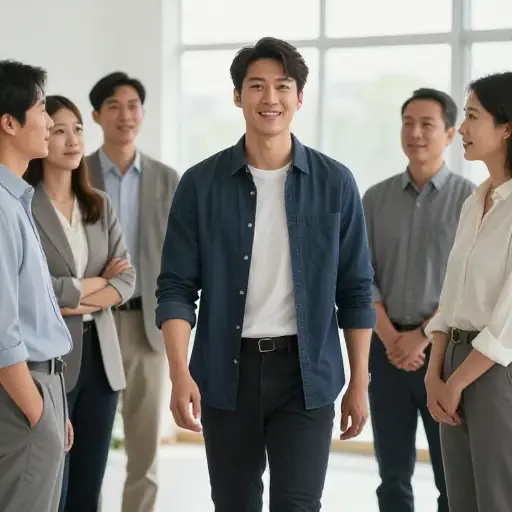 他走进房间，立刻以其魅力和自信令所有人折服。