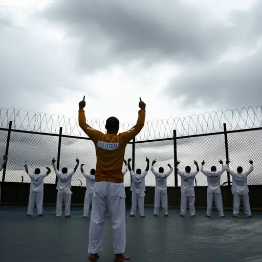 囚犯们爬上监狱屋顶，抗议里面的条件。