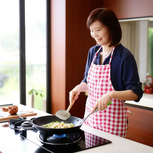 我妈妈在厨房，她正在做饭。