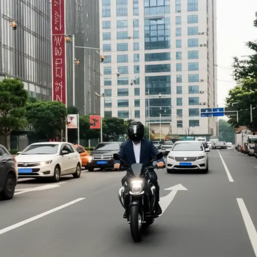 他每天骑摩托车上班。