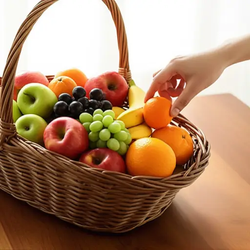 请从篮子里挑选你最喜欢的水果。