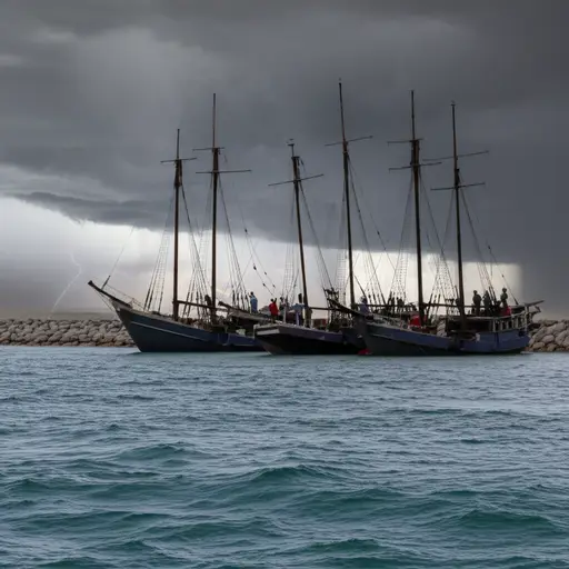 水手们在风暴期间在港口找到了安全。