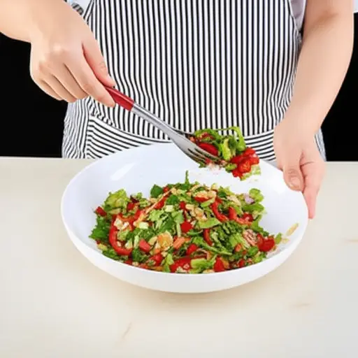 她把沙拉盛在一个大盘子里。