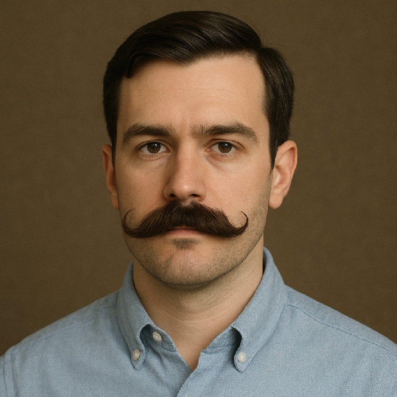 他留了一个八字胡。