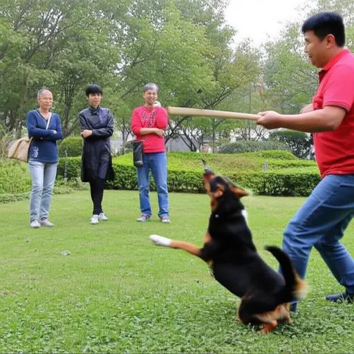 他们看见他用棍子打他的狗。