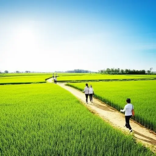 我们喜欢在绿色的田野里散步。