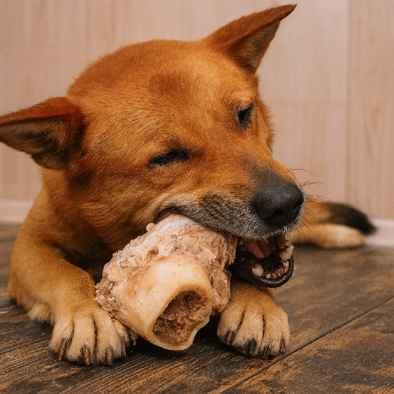 那狗在啃骨头。
