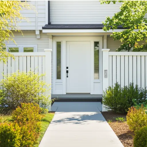 我家前院有一扇白色的木门。