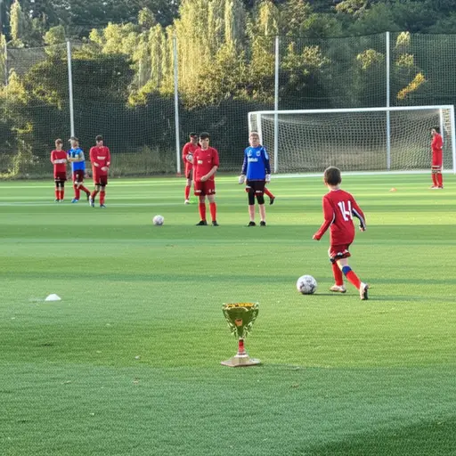 我们队为赢得足球奖杯而刻苦训练。