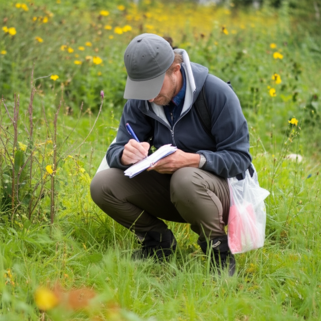 他在笔记本上写字。