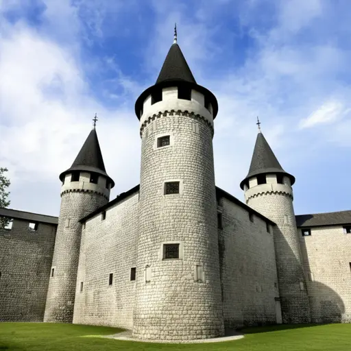 这座城堡有高大的城墙和瞭望塔。