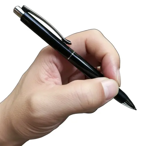 他手里拿着一支笔。