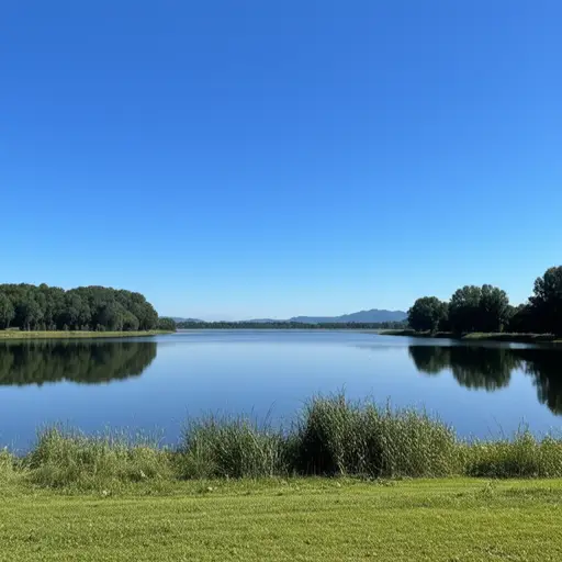在一个晴朗的日子，我得以欣赏湖泊。