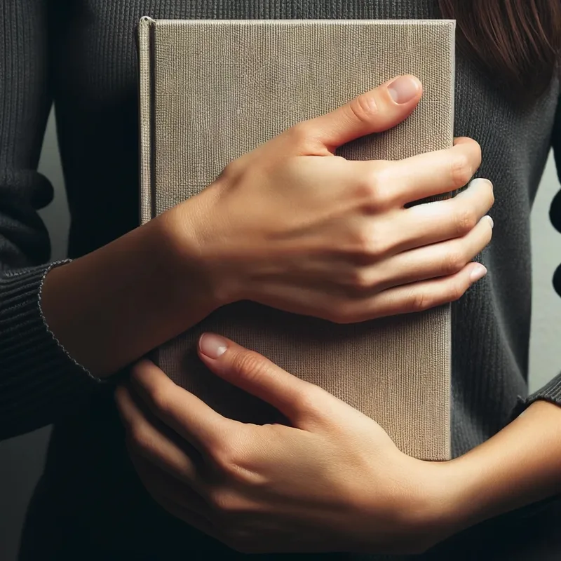 她正紧紧地握着书。