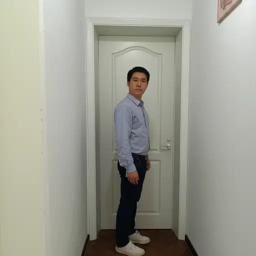 他正站在门旁边。