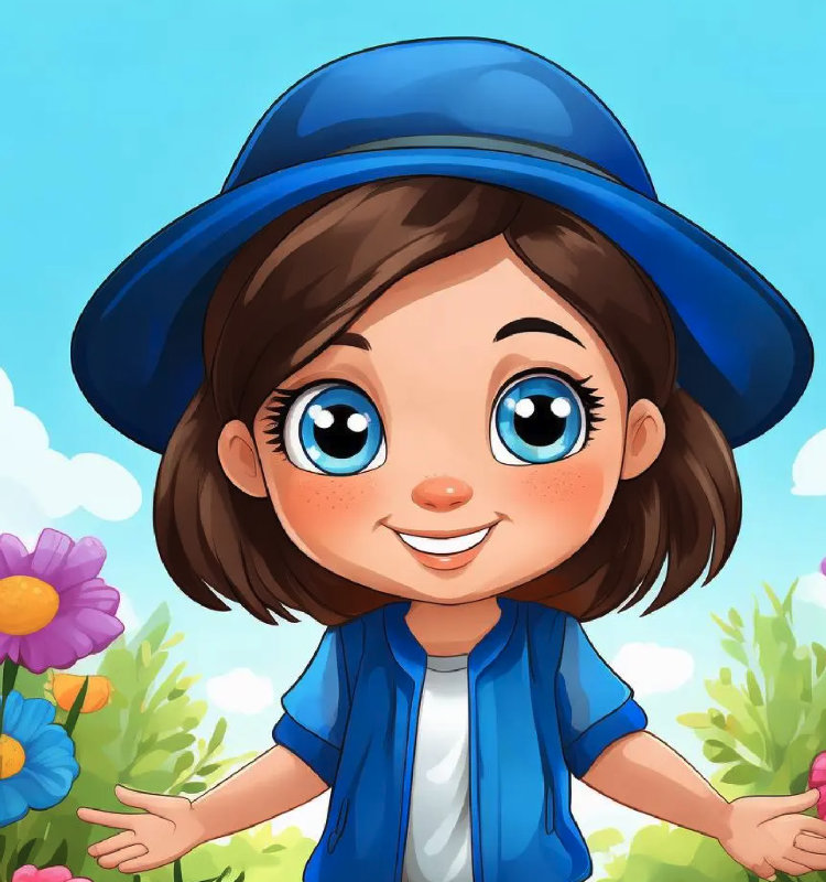 她有一顶蓝帽子。