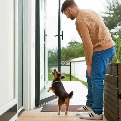 我到家时，我的新小狗正在门口等我。