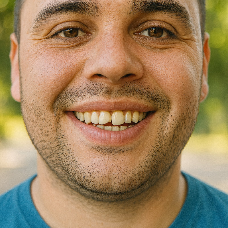 他咬苹果时把牙齿磕掉了一块。