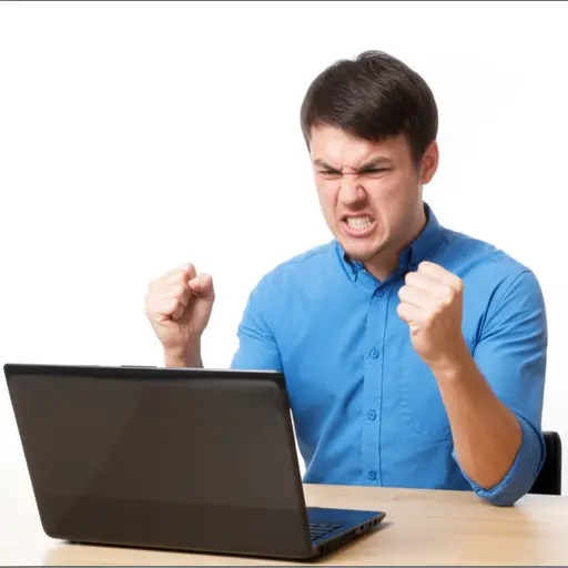 当电脑再次死机时，他变得非常生气。