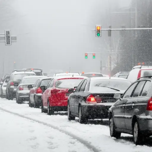 大雪在交通高峰期导致了道路的彻底混乱。