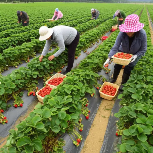 他们一天摘草莓十二个小时。