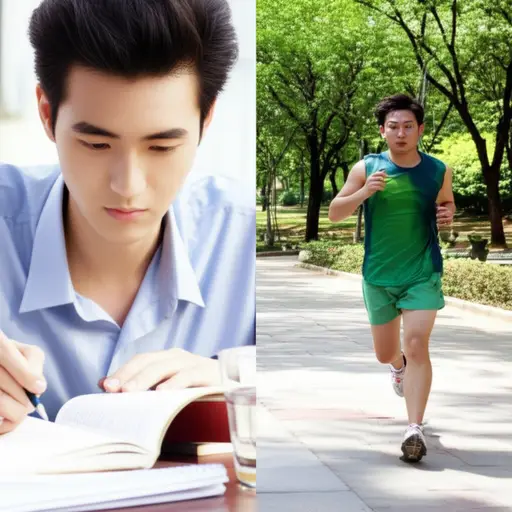 他努力学习，还运动。