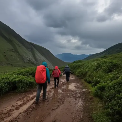 天气很糟糕，但我们还是去徒步旅行了。