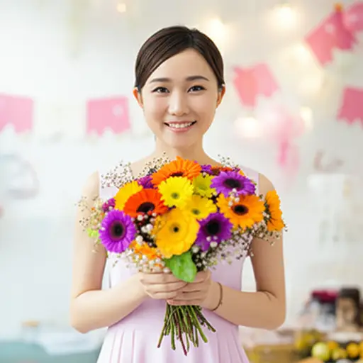 她生日时收到了一束花。