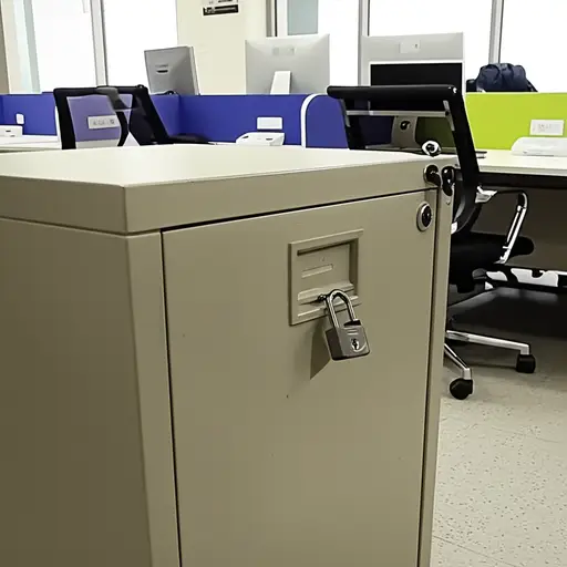 公司将所有机密文件锁在柜子里。