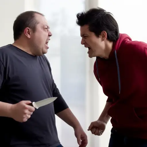 争吵时，他用刀指着我。