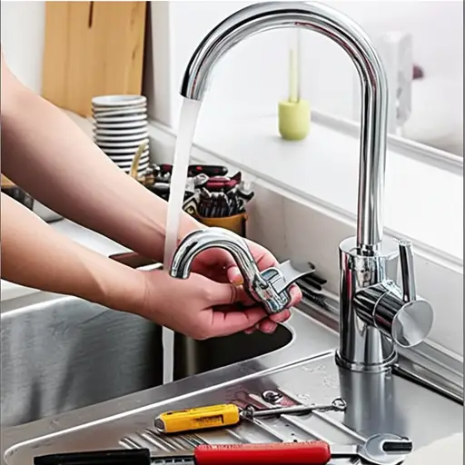 他在厨房安装了一个新水龙头以改善水流。