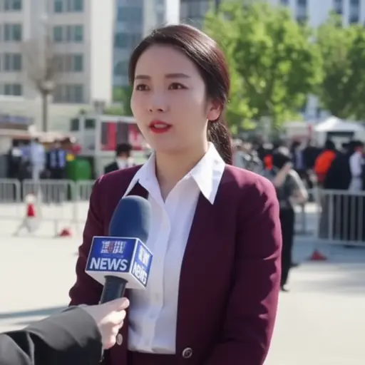 一位电视台记者正在现场进行直播。
