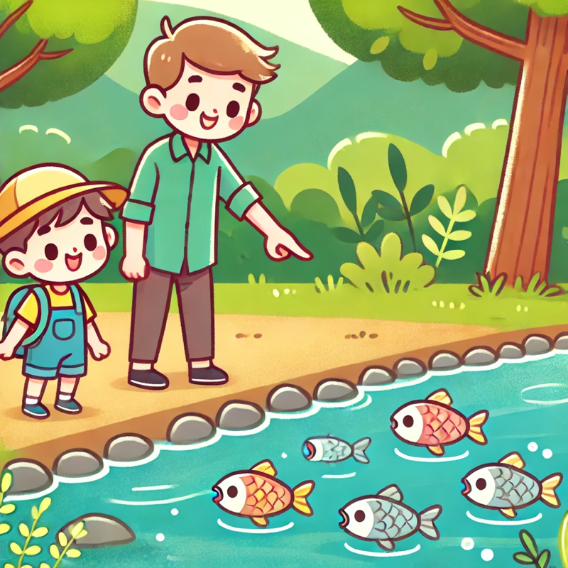 河里有很多鱼。