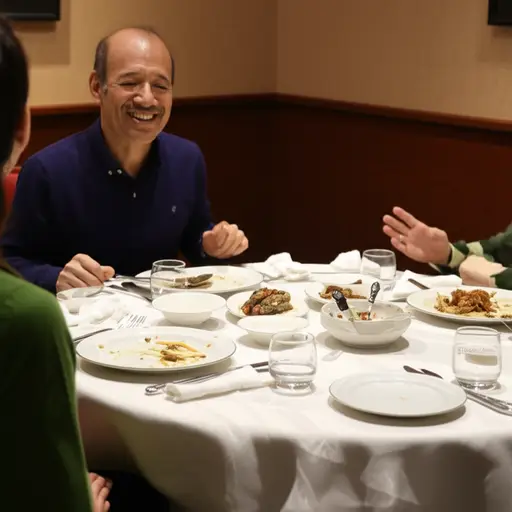 "谢谢你这顿美味的晚餐。" "不客气。"