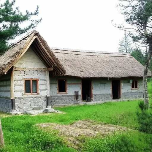 有石头和木头建造的房子。