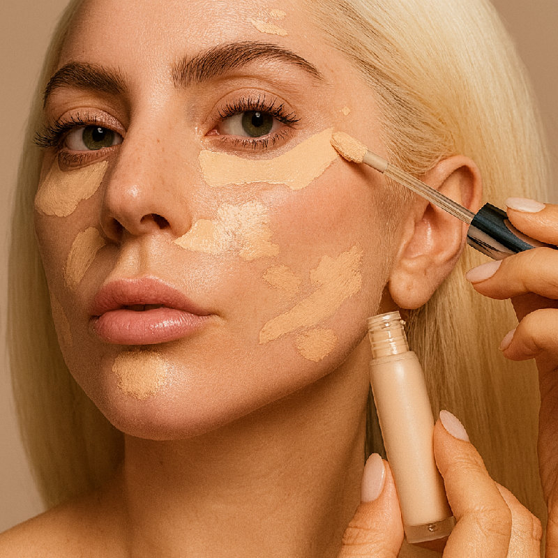 她使用了遮瑕膏来掩盖瑕疵。