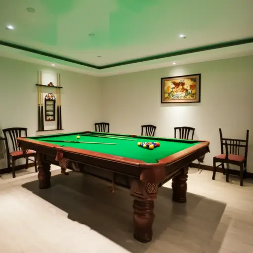 我们在地下室放了一张台球桌供娱乐。