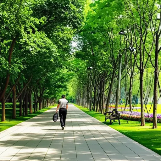 公园里散步的感觉真好。