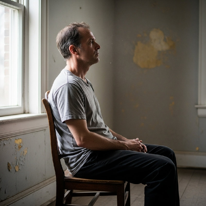 他一连几个小时坐在那里，只是茫然地望着前方。